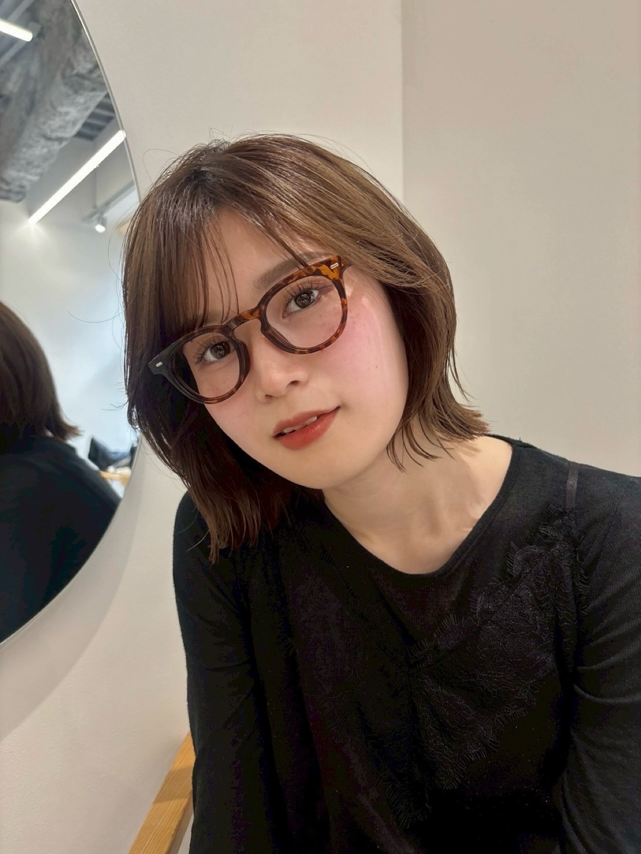 Charming Chestnut Textured Bob with Soft Fringe