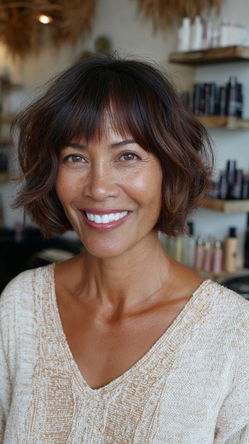 Charming Chestnut Tousled Bob with Fringe
