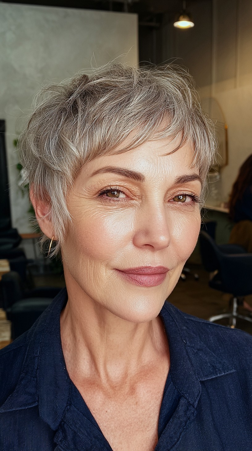 Charming Silver Textured Pixie with Tapered Sides