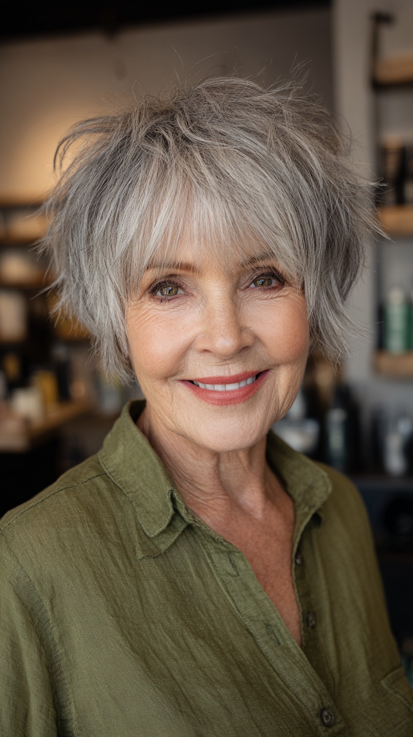 Charming Silvery Layered Shag for Women Over 70