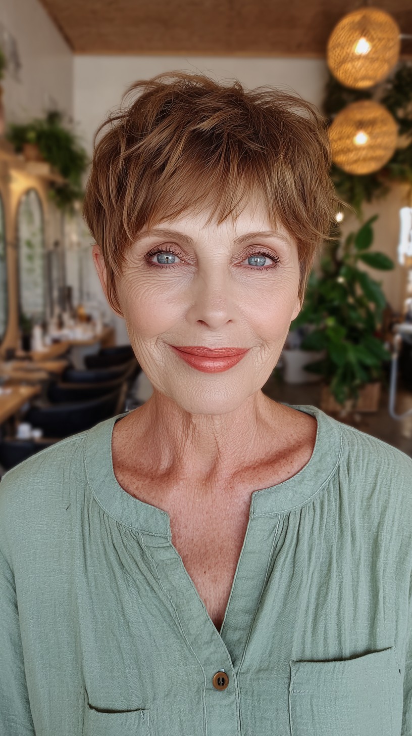 Chic Caramel Textured Pixie with Voluminous Top