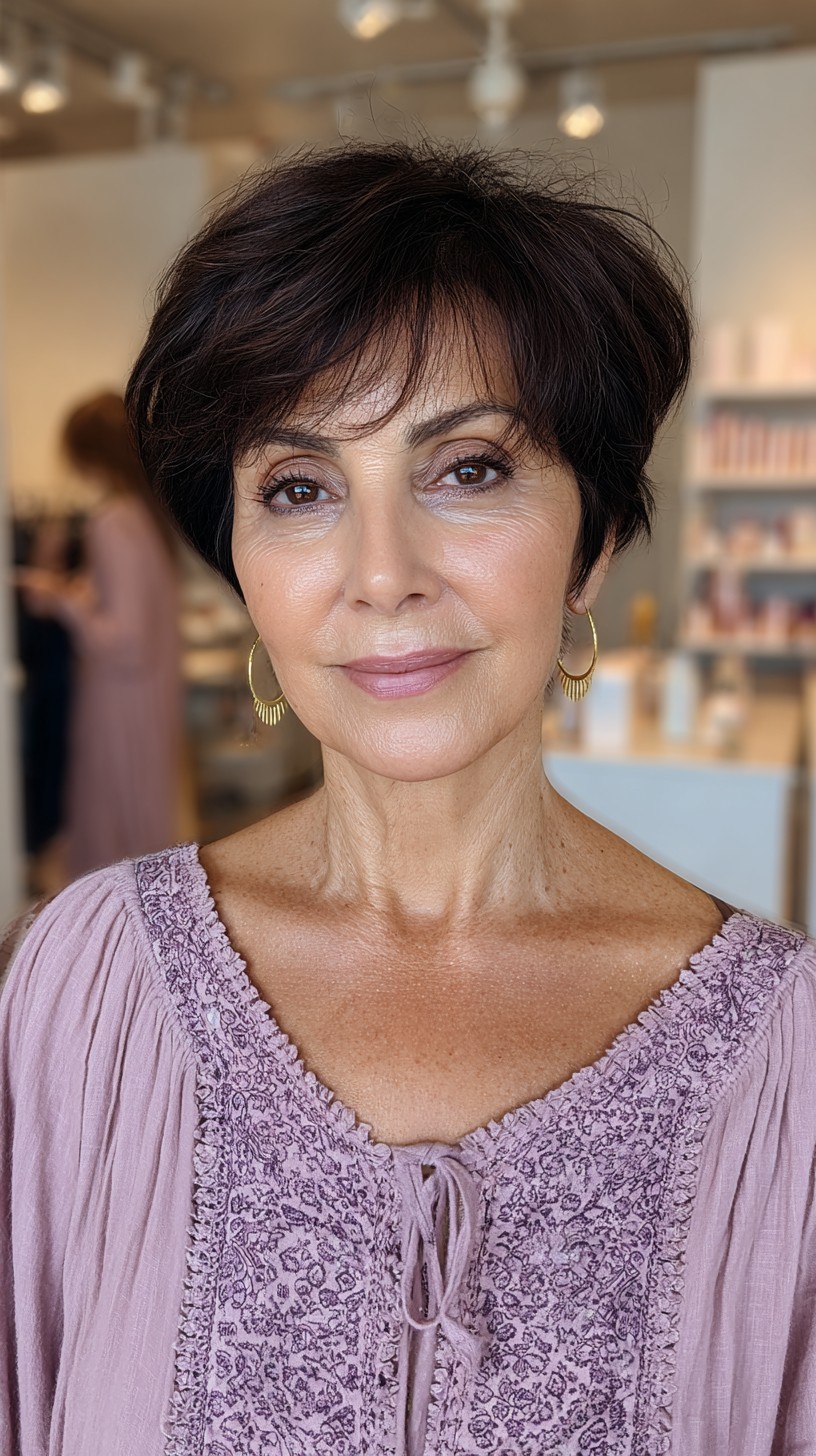 Chic Espresso Tousled Bob for Mature Women