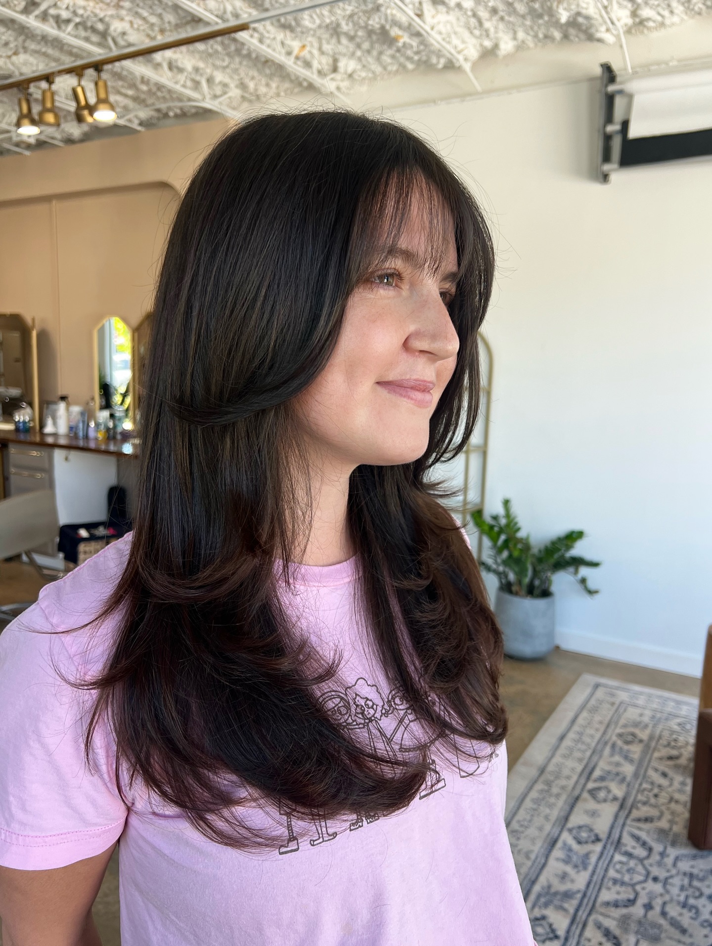 Chic Long Layered Cut with Soft Curtain Bangs