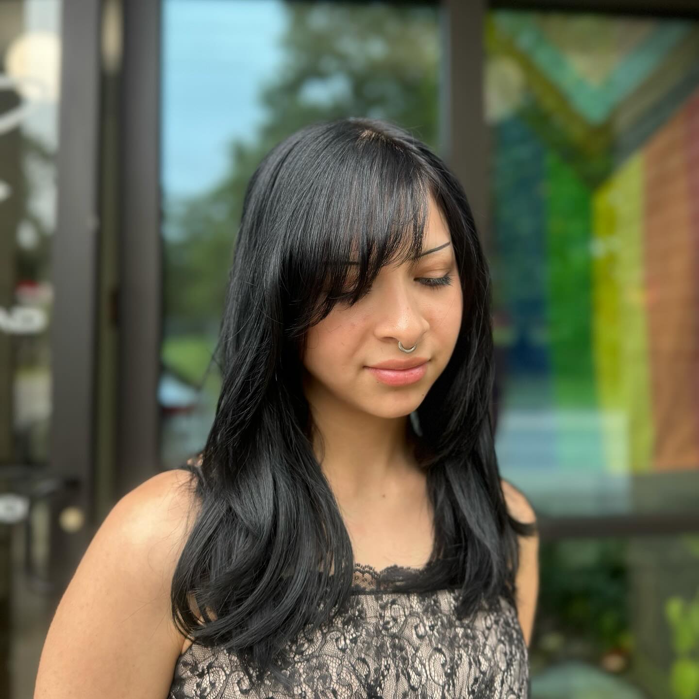 Chic Long Layered Cut with Soft Face-Framing Bangs