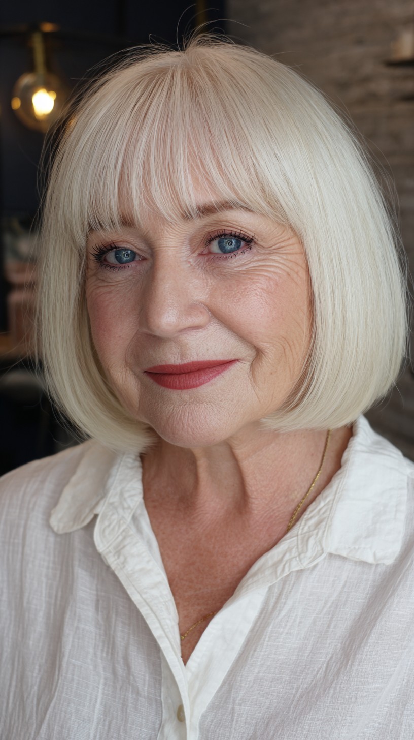 Chic Platinum Blonde Bob with Bangs