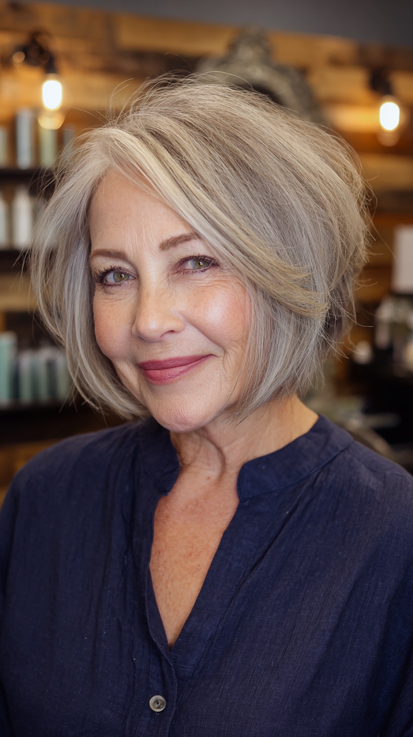Chic Silver Layered Bob with Soft Waves
