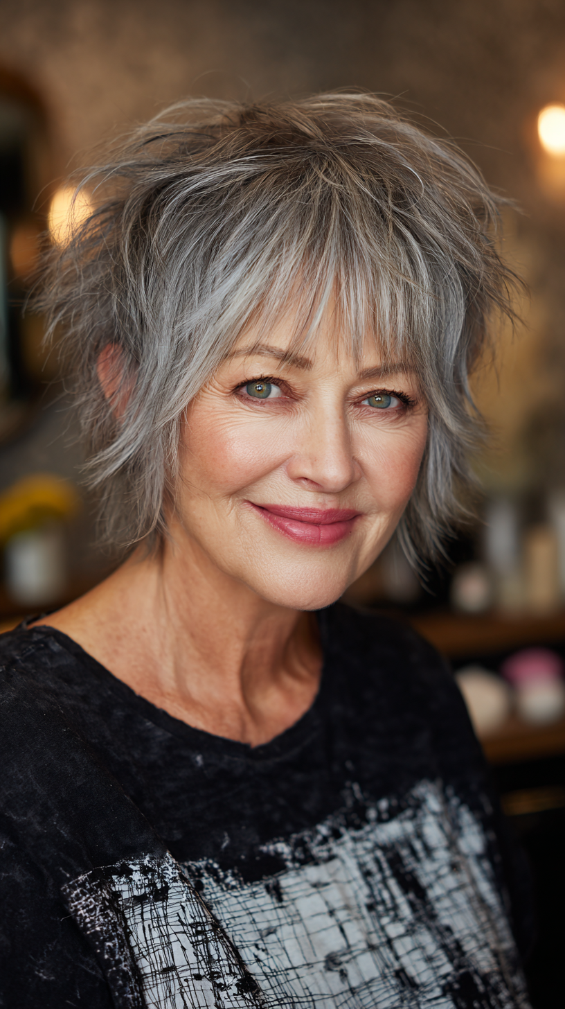 Choppy Silver Wolf Cut with Textured Layers