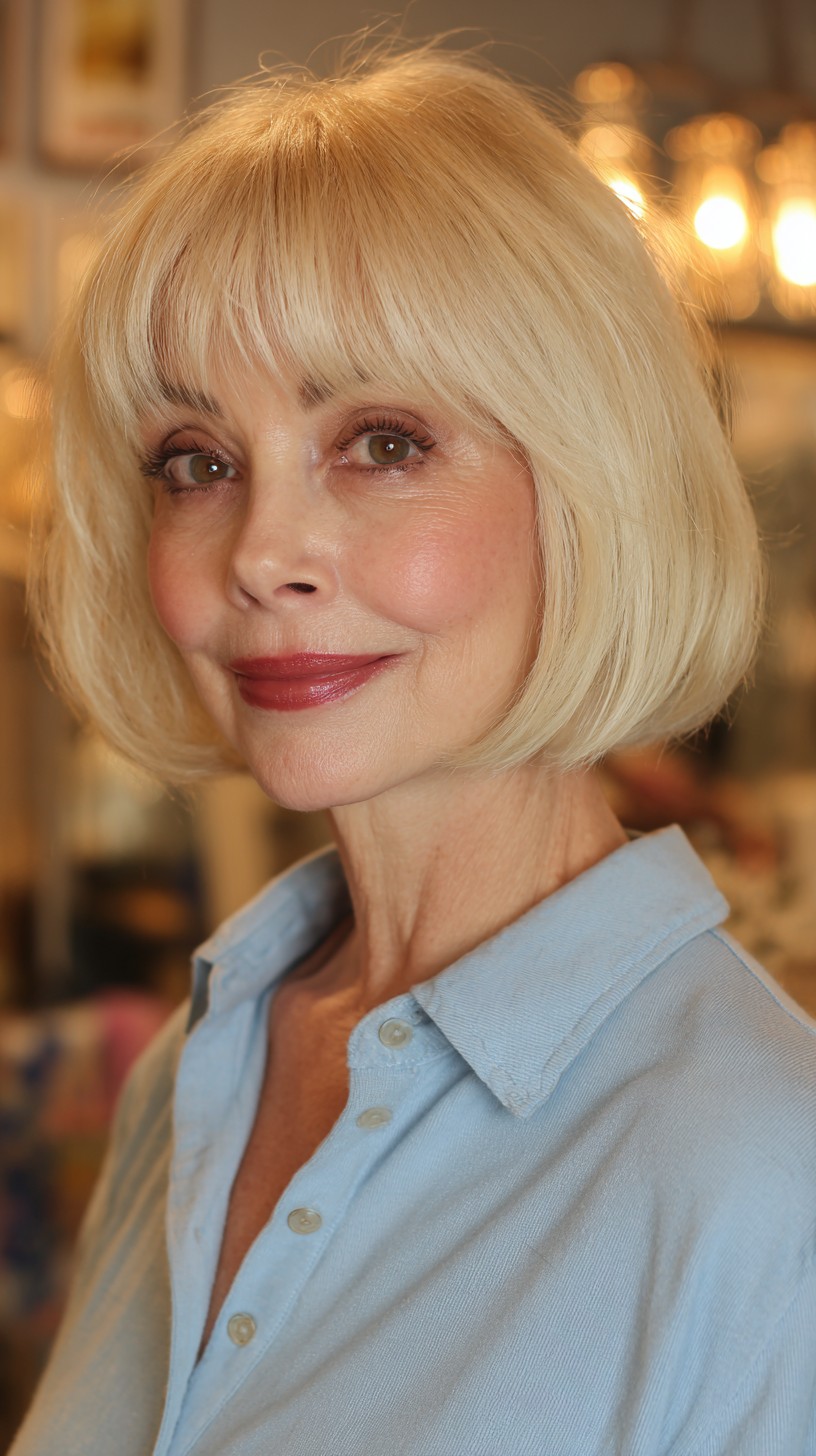 Classic Ivory Pageboy Bob with Light Bangs