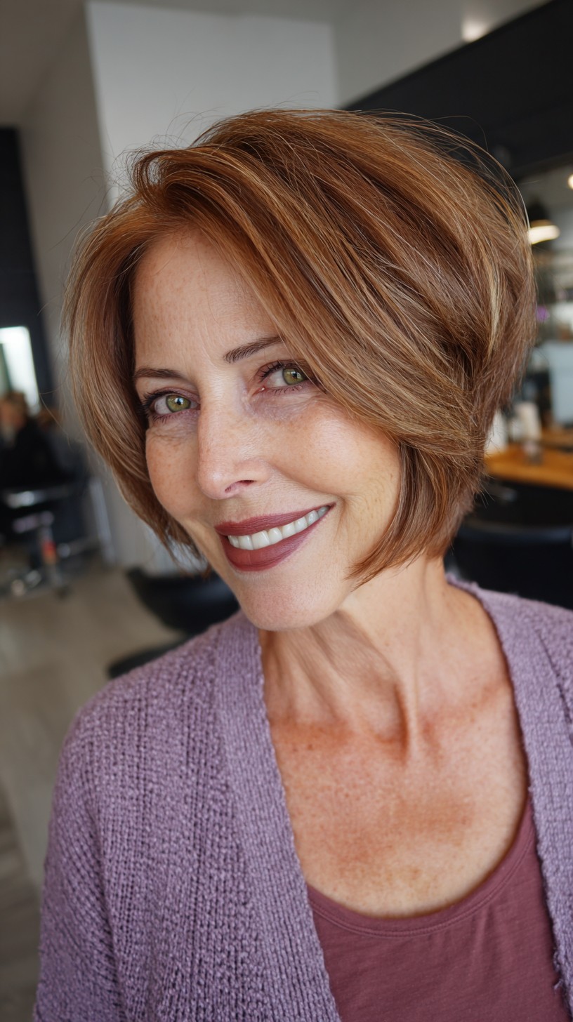 Copper-Toned Voluminous Bob with Layered Ends