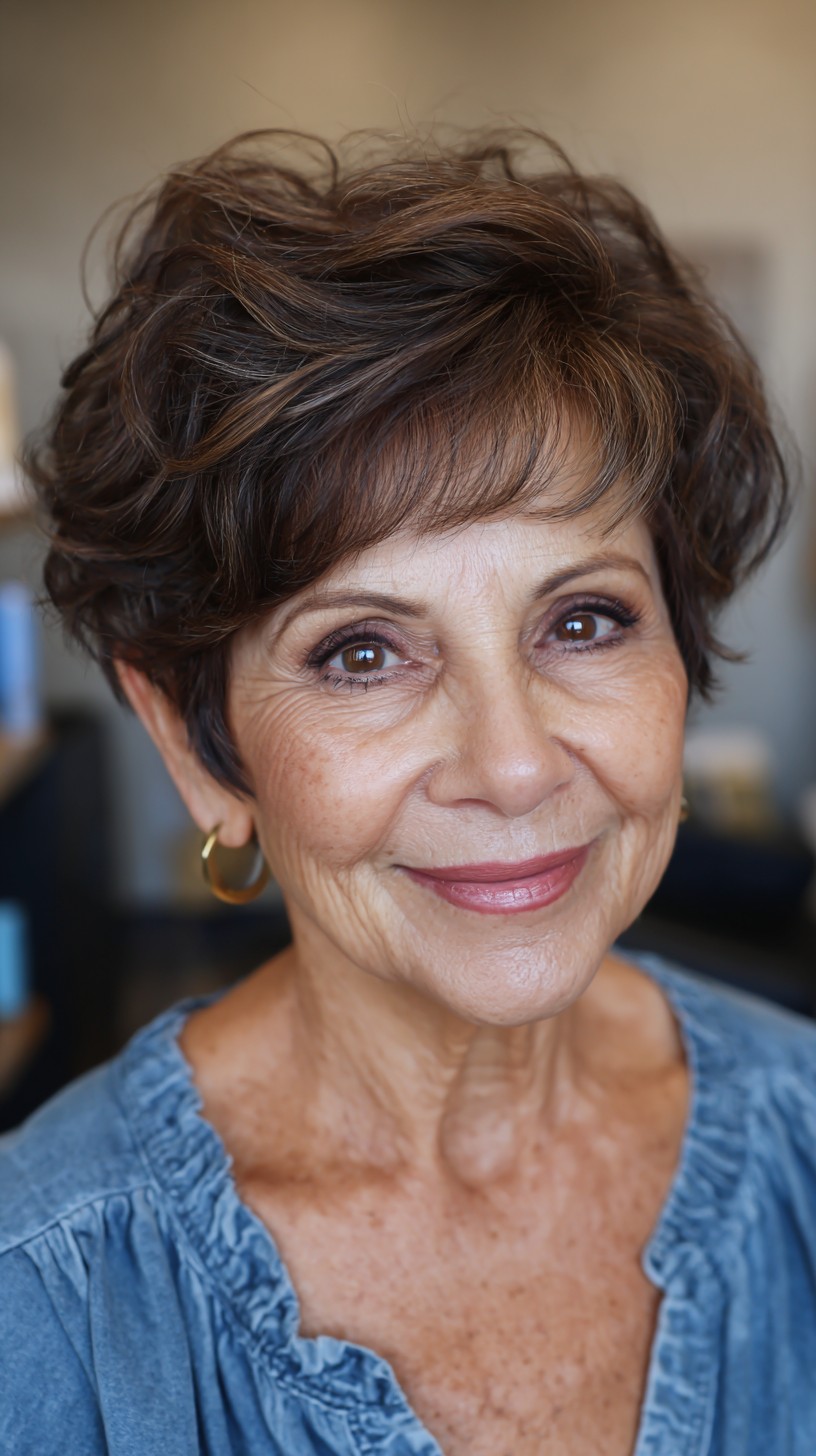 Dynamic Tousled Pixie Cut for Mature Women