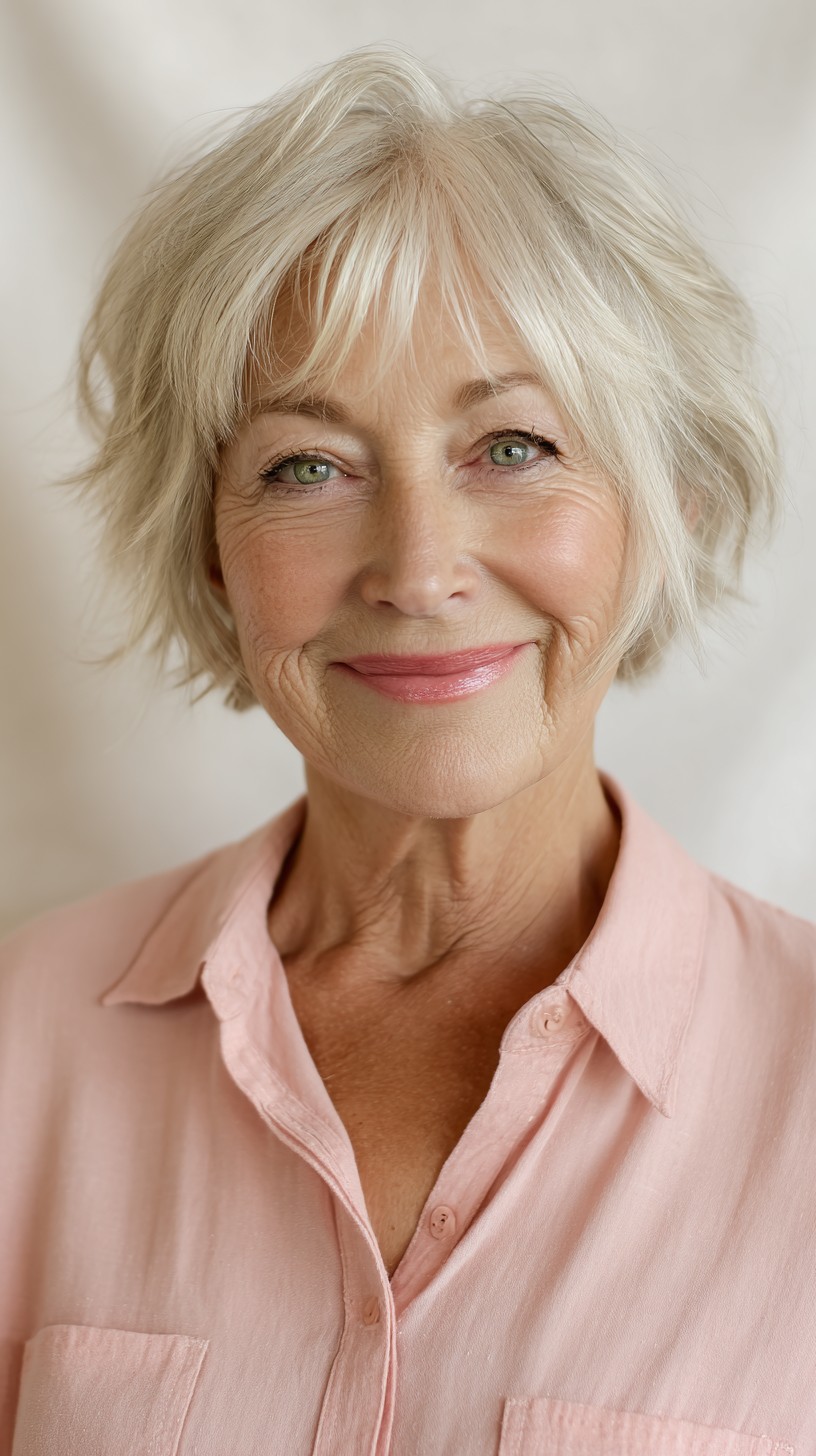 Effervescent Ash Blonde Tousled Bob for Seasoned Sophisticates