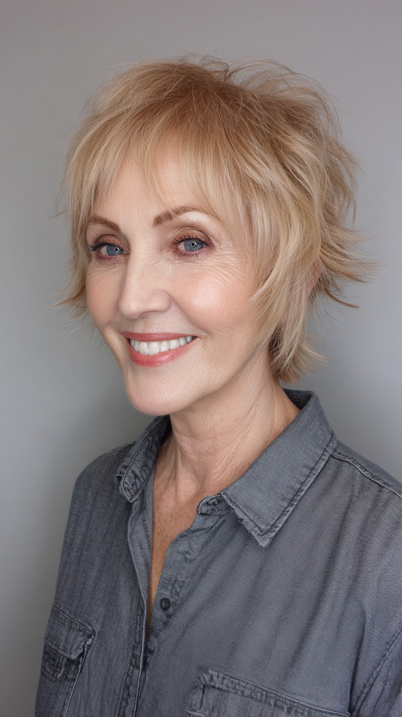 Effortless Layered Blonde Shag for Women Over 60