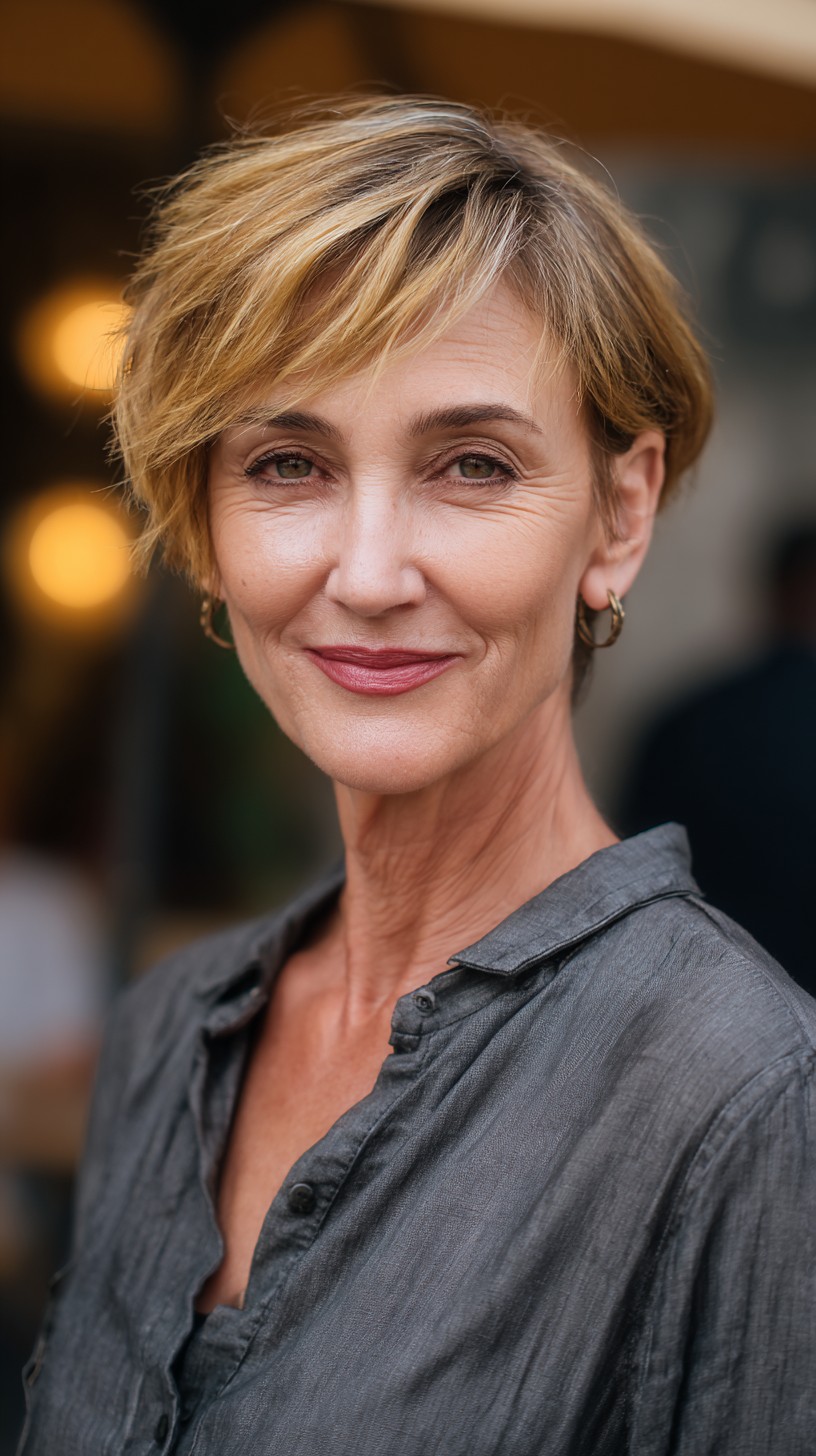 Golden Blonde Layered Pixie with Soft Highlights