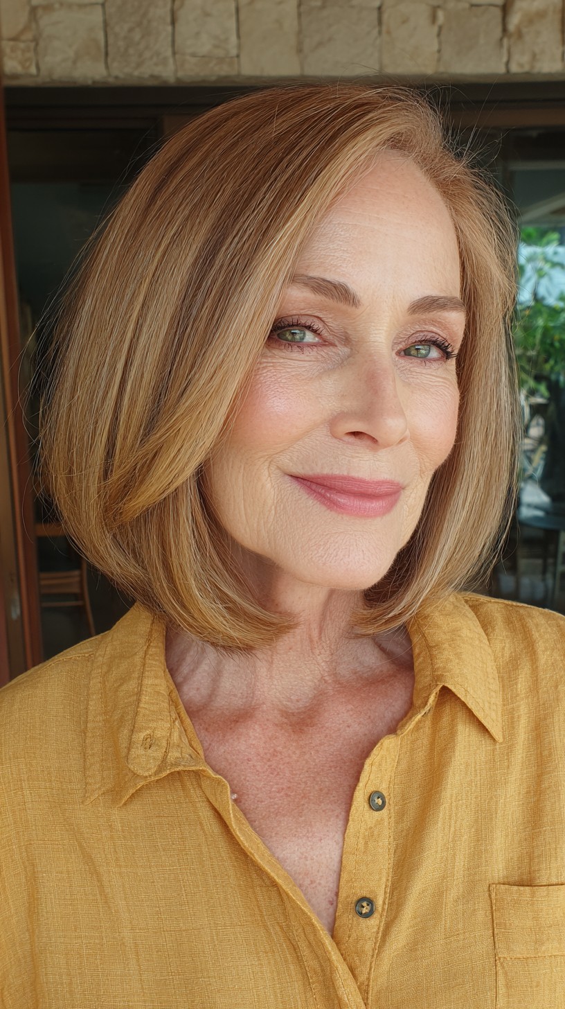 Golden Wheat Layered Bob for Graceful Aging
