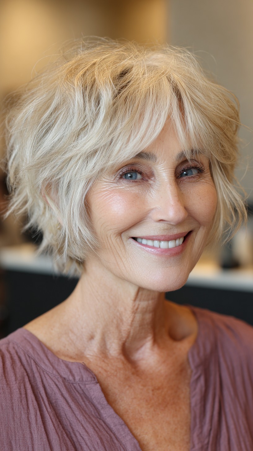 Layered Platinum Tousle for Vibrant Seniors