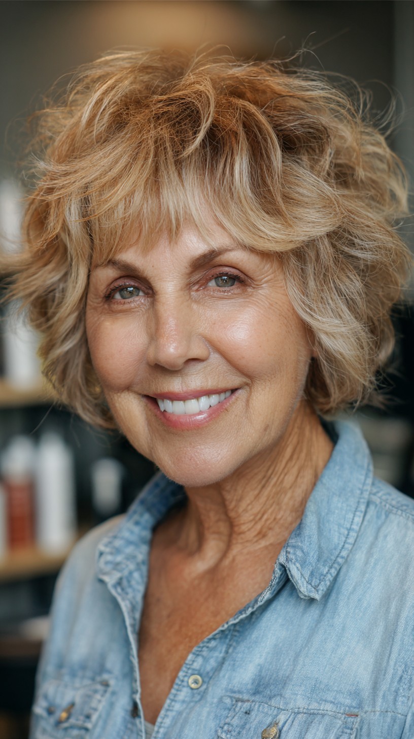 Lively Caramel Tousled Layers for Seniors
