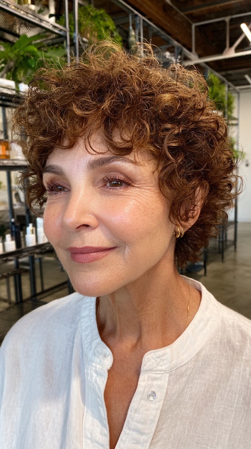 Lustrous Auburn Tightly Coiled Pixie