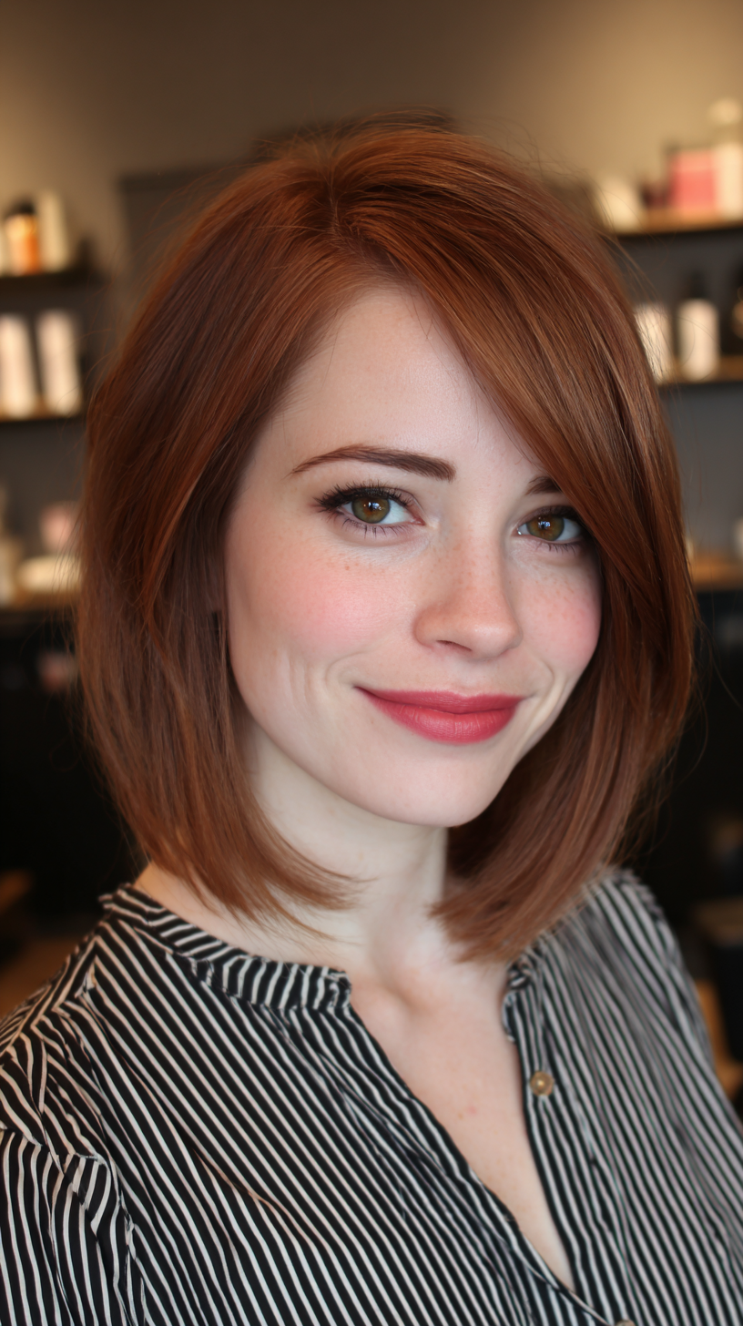 Modern Copper Bob with Side-Swept Bangs