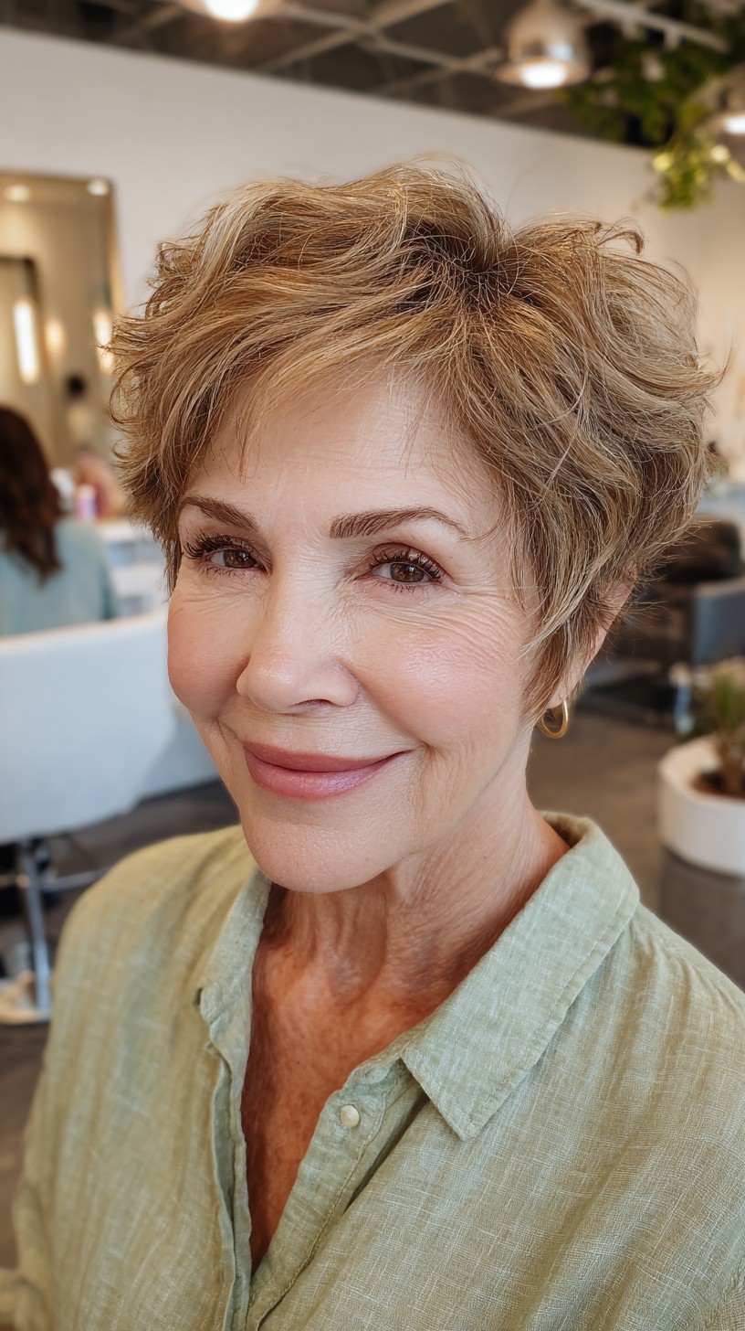 Playful Golden-Tousled Pixie with Lifted Layers