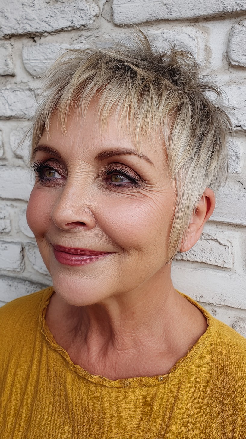 Playful Salt-and-Pepper Choppy Pixie