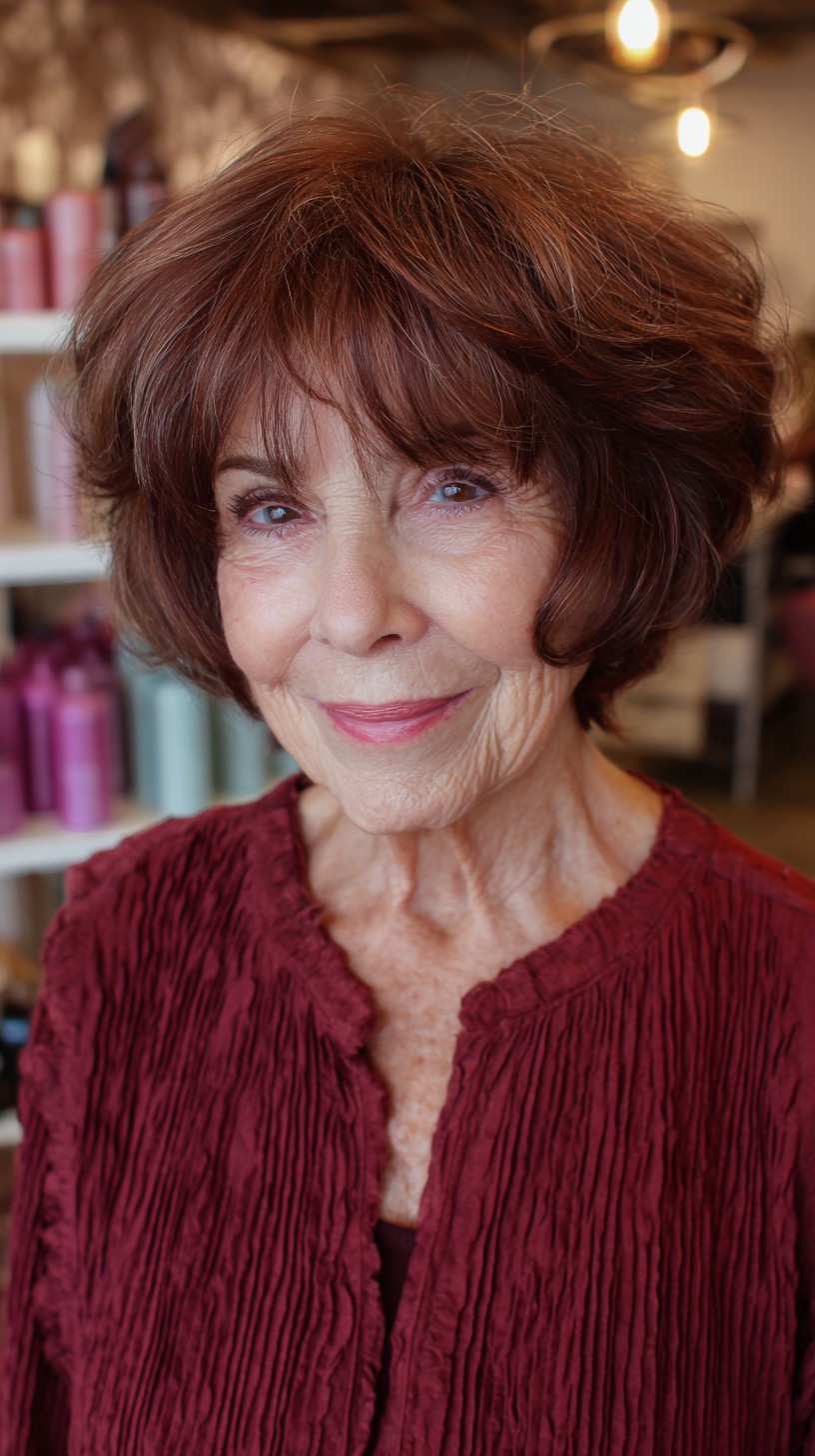 Radiant Copper Layered Bob with Soft Bangs