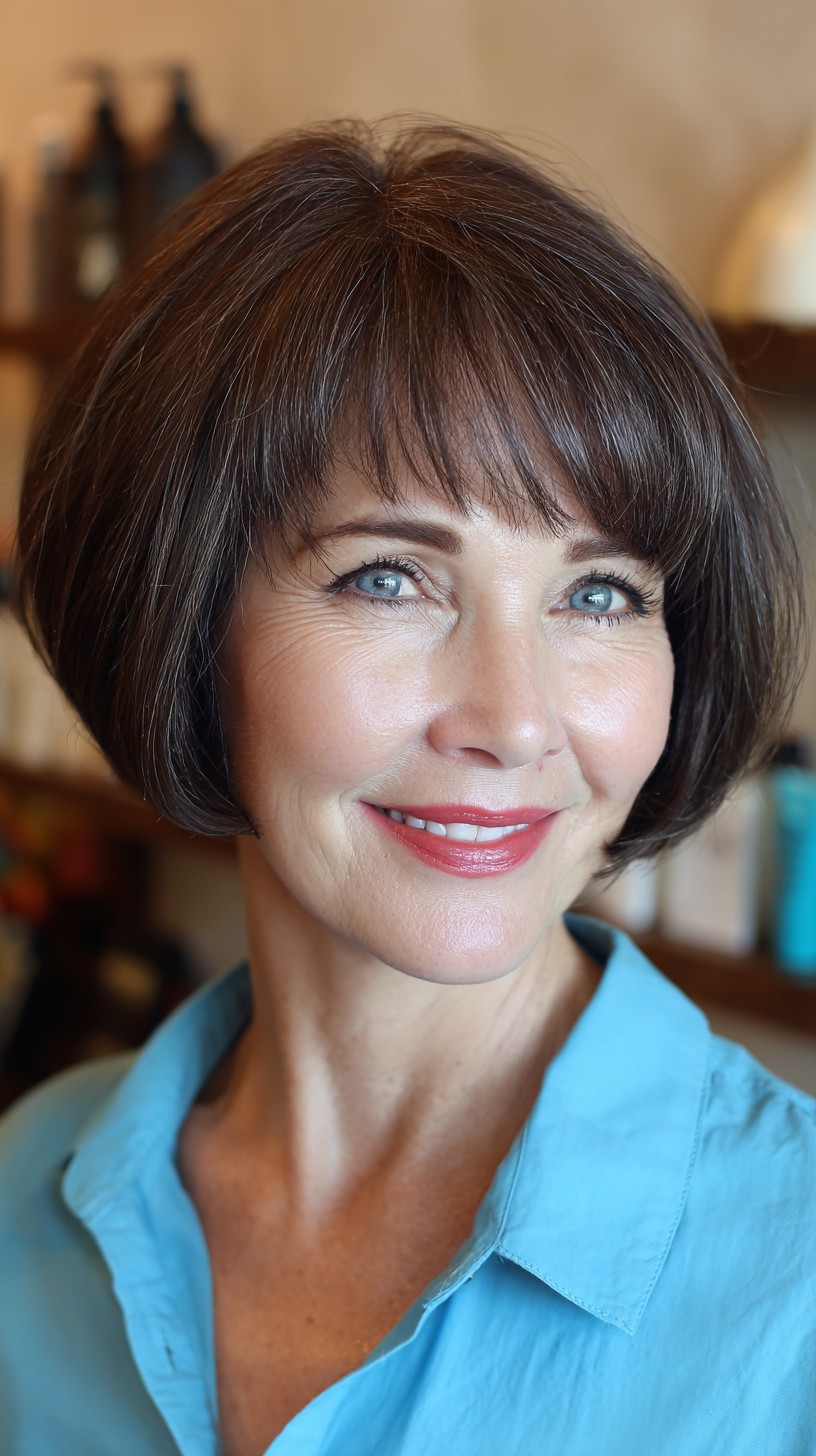Refined Chocolate Pageboy Bob with Soft Bangs