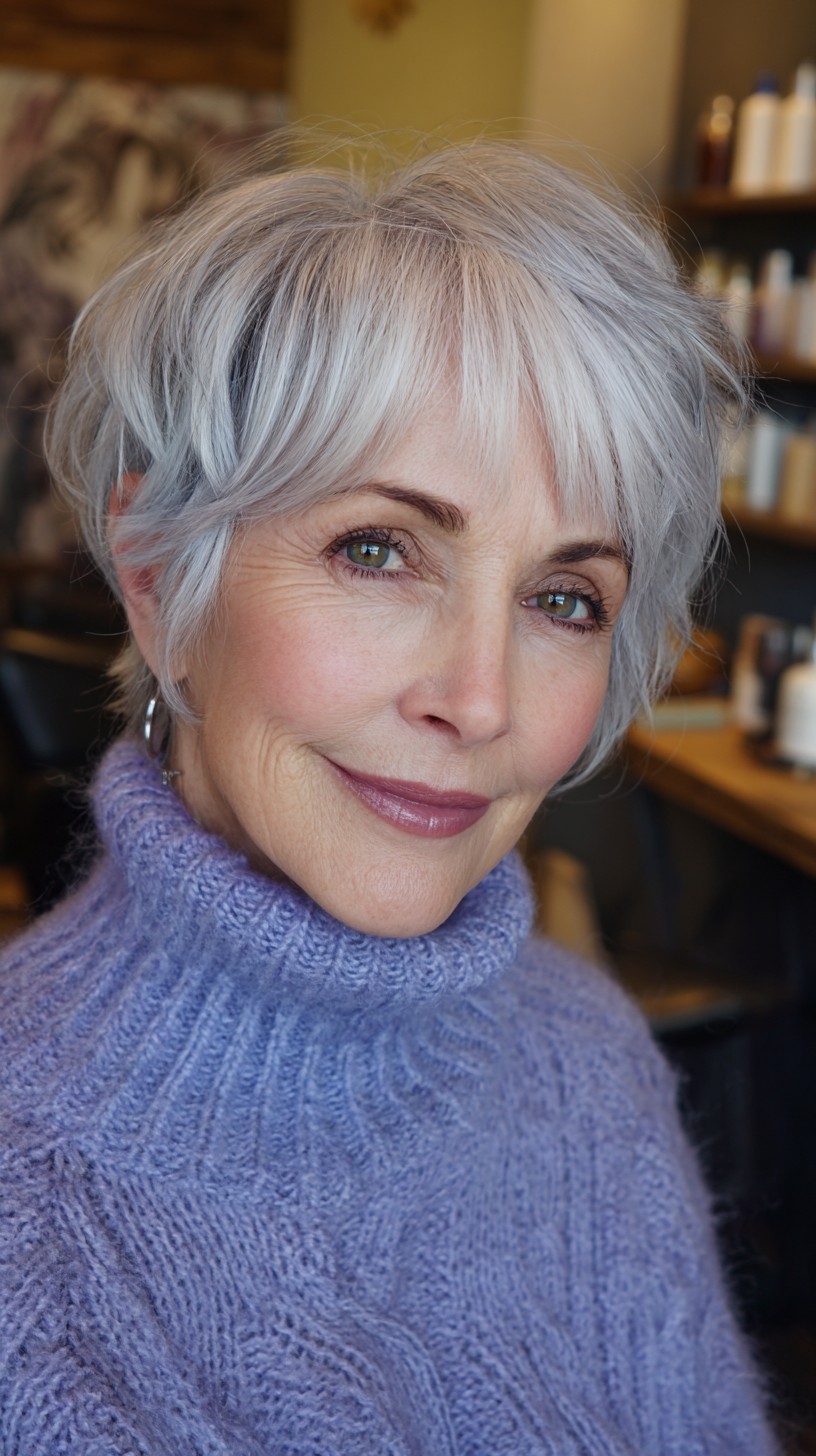 Silver Feathered Crop for Mature Skin Tones