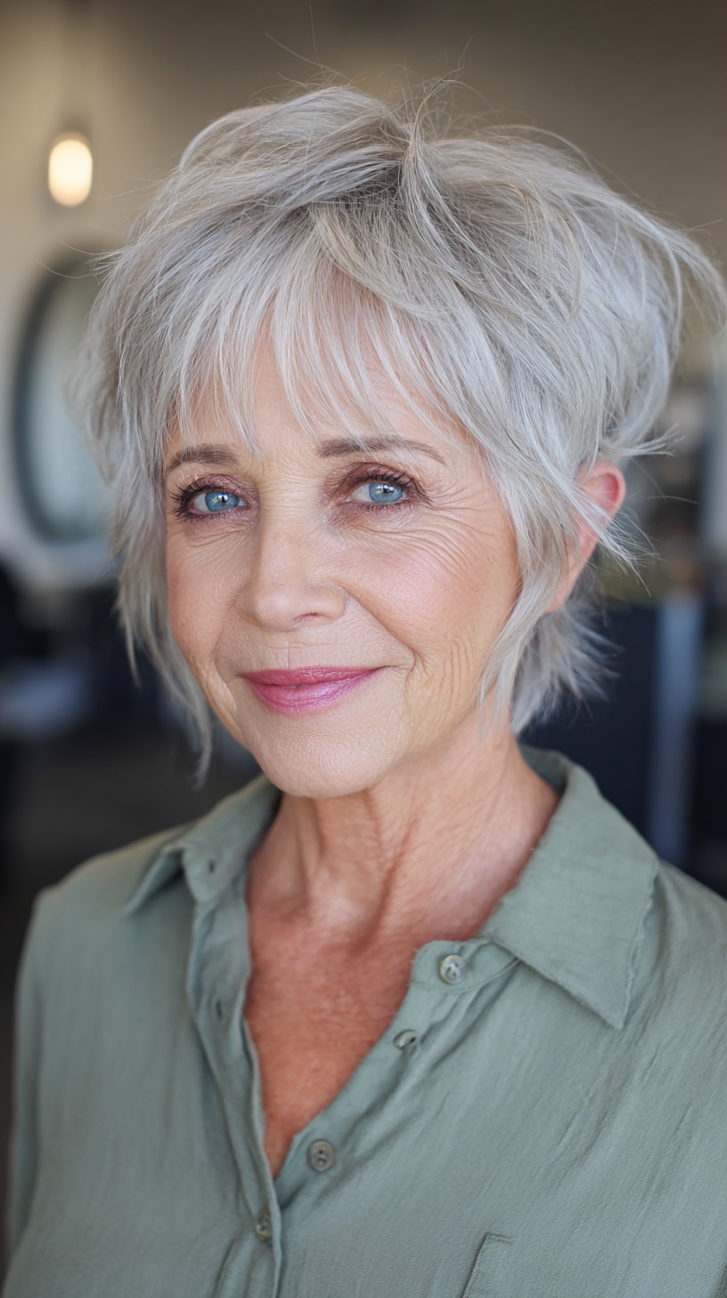 Silver Textured Layered Pixie for Women Over 60