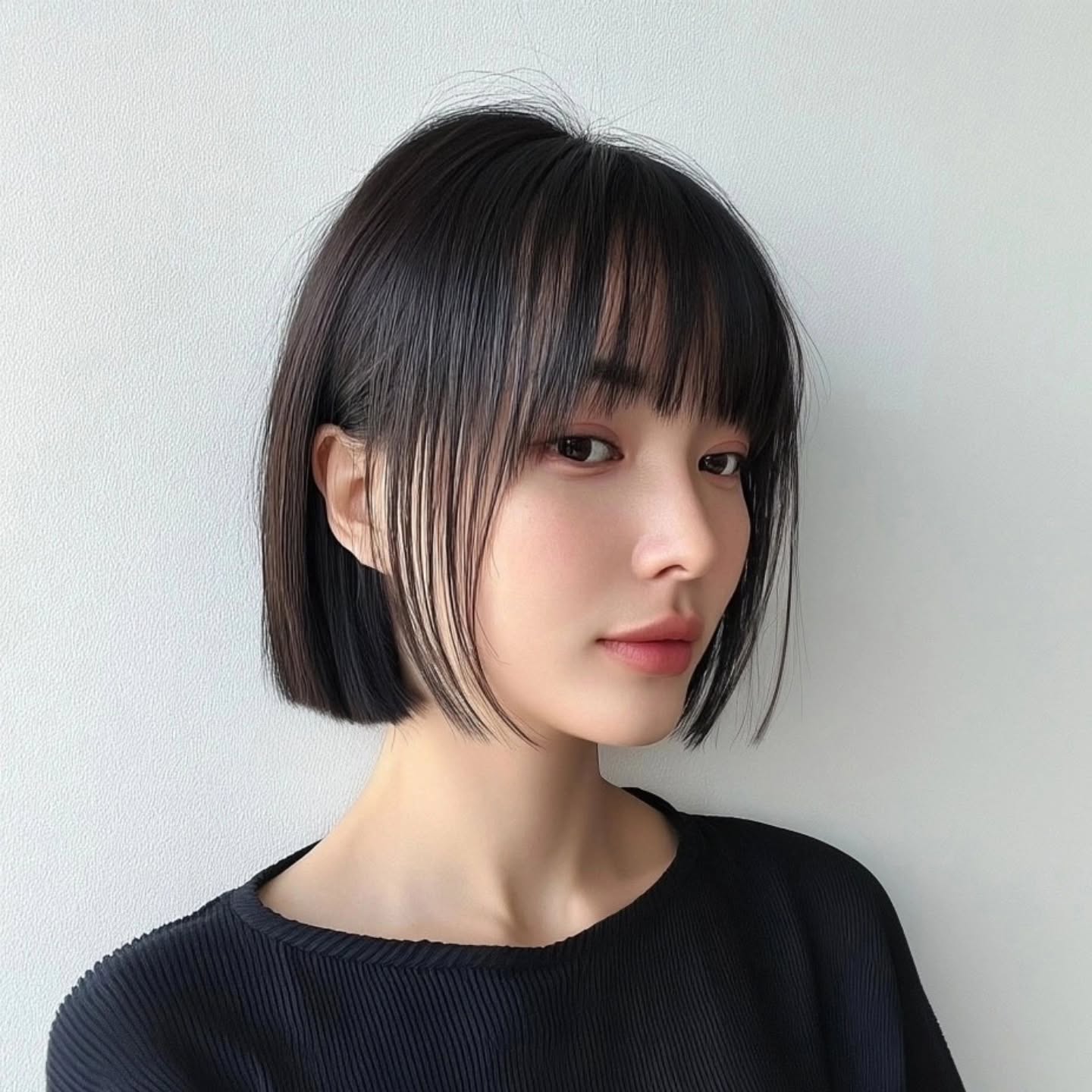 Sleek Precision-Cut Bob with Soft Textured Fringe