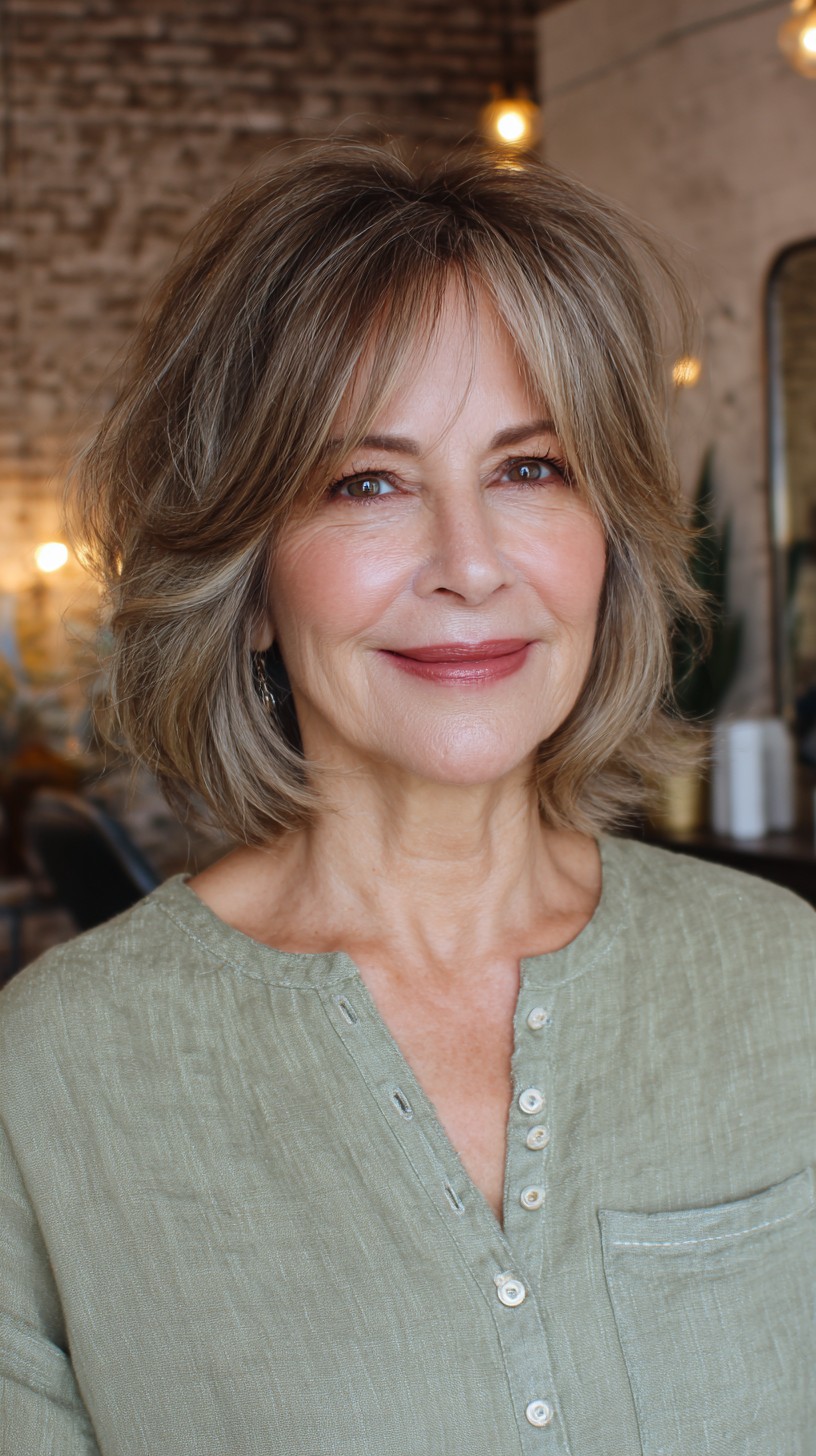 Soft Caramel Textured Bob for Mature Women