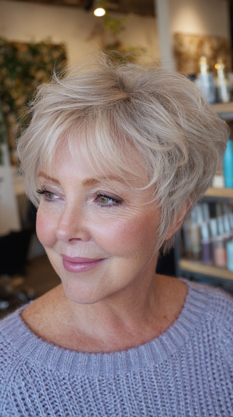 Soft Silver Layered Bob for Women Over 60