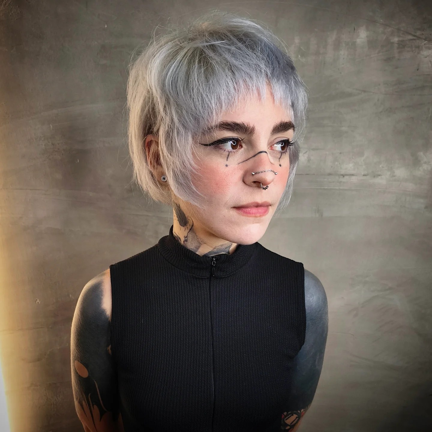 Soft Silver Tousled Pixie with Sheer Bangs