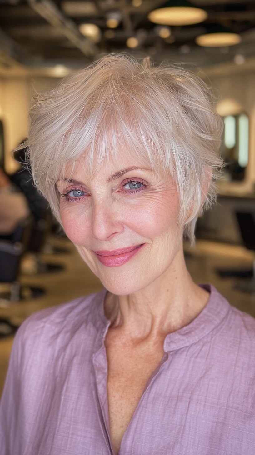 Soft Silver Wind-Swept Pixie with Textured Layers