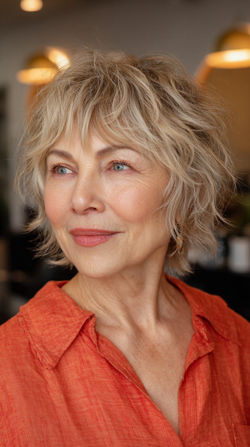 Sun-Kissed Textured Shag for Graceful Aging