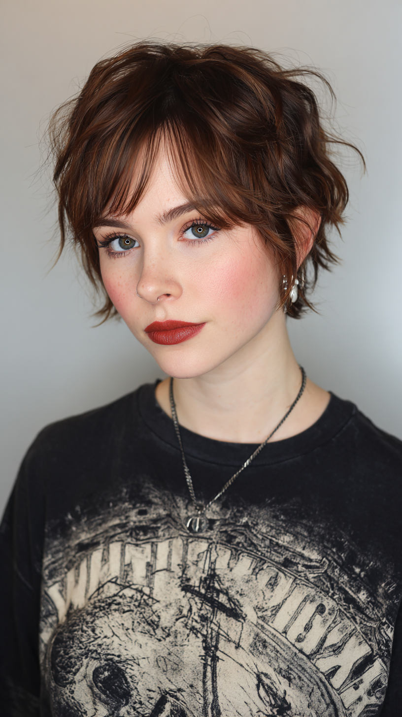 Textured Short Bob with Playful Waves and Side Bangs