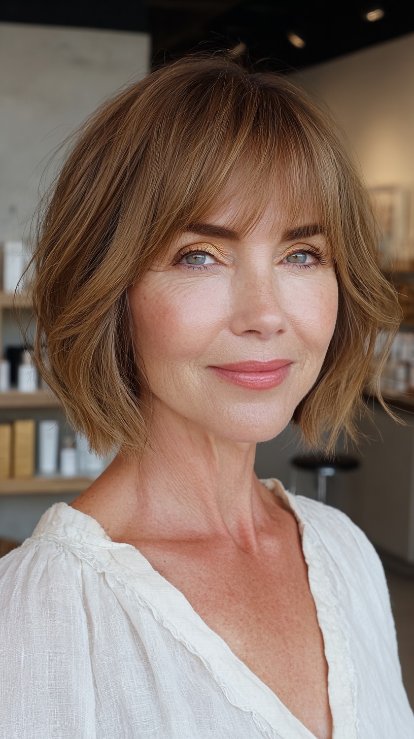 Timeless Golden Tousled Bob with Feathered Layers