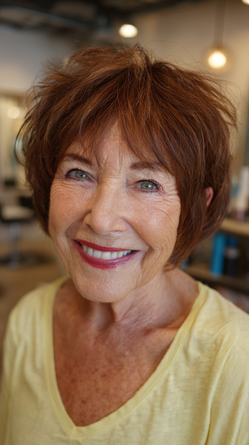 Vibrant Auburn Voluminous Pixie for Mature Charm