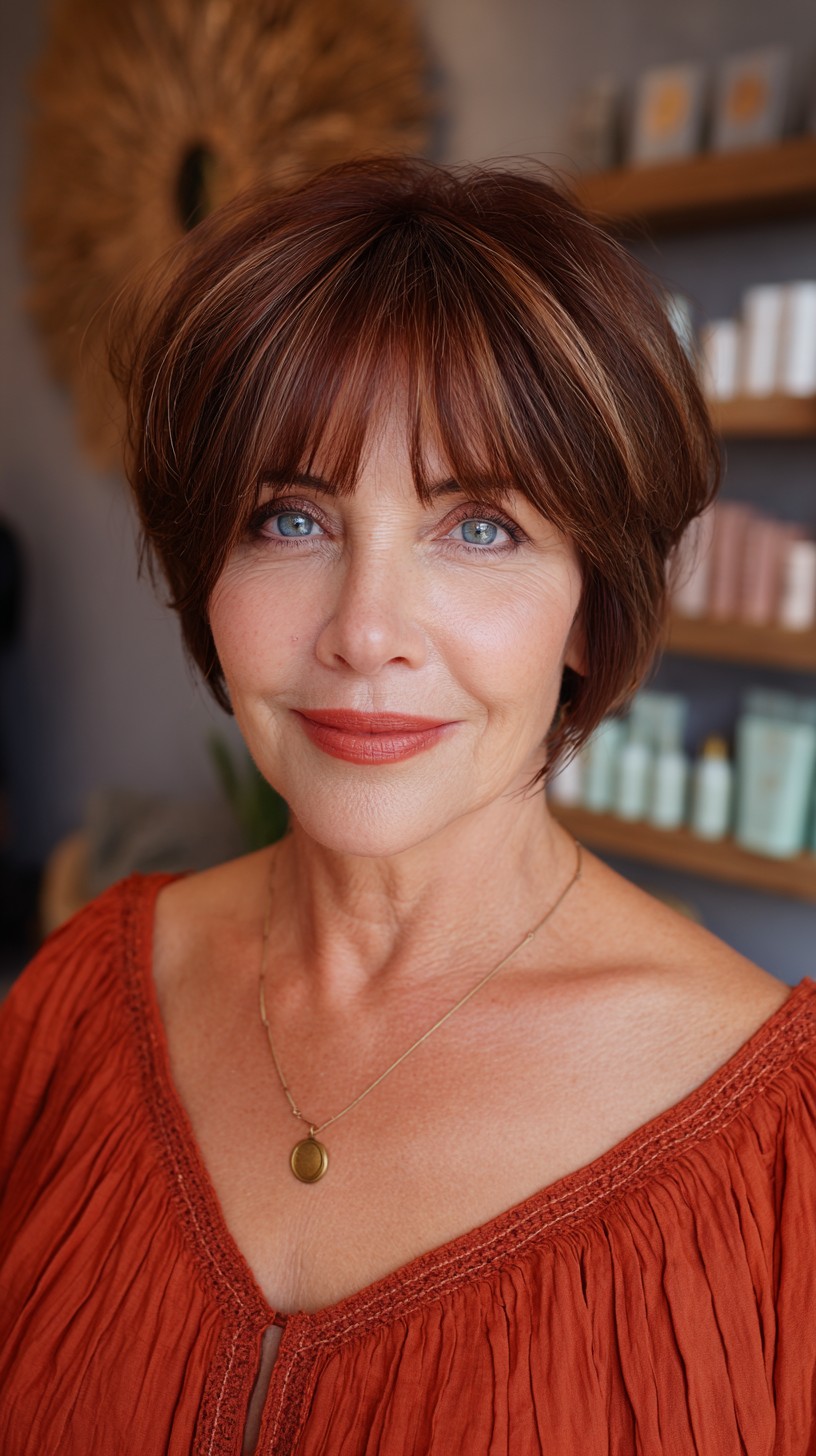 Vibrant Copper Layered Bob with Fringe