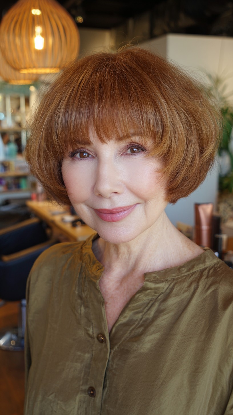 Vibrant Copper Rounded Bob with Soft Bangs