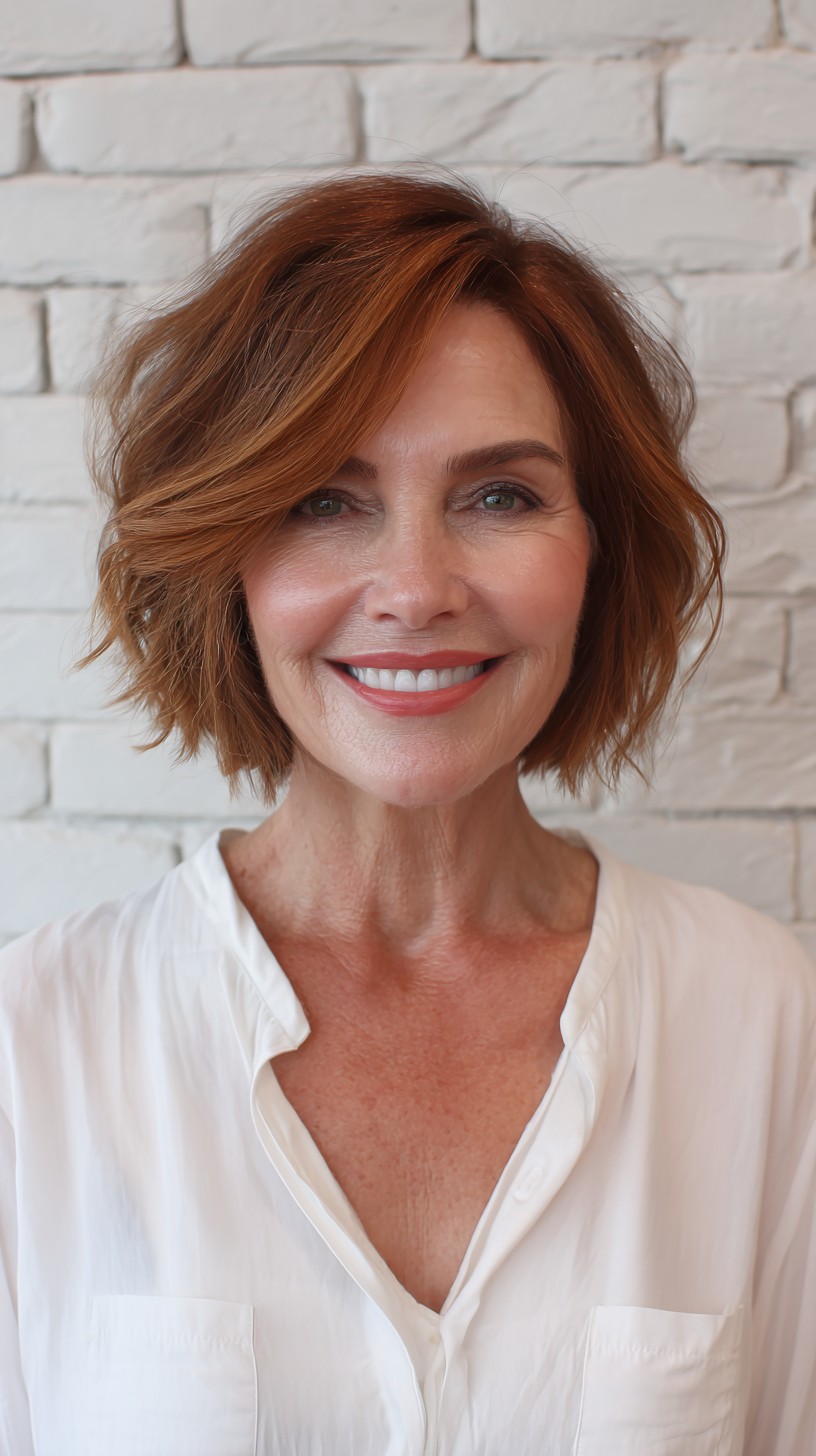 Warm Auburn Tousled Bob with Subtle Highlights