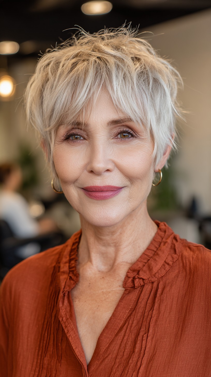 Breezy Salt-and-Pepper Layered Pixie