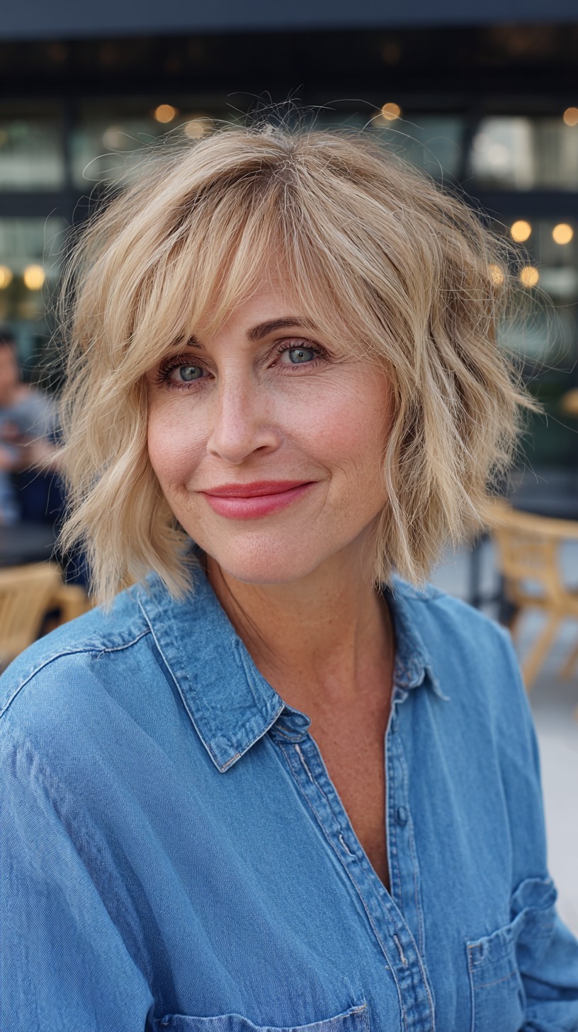 Bright Blonde Textured Bob with Light Waves