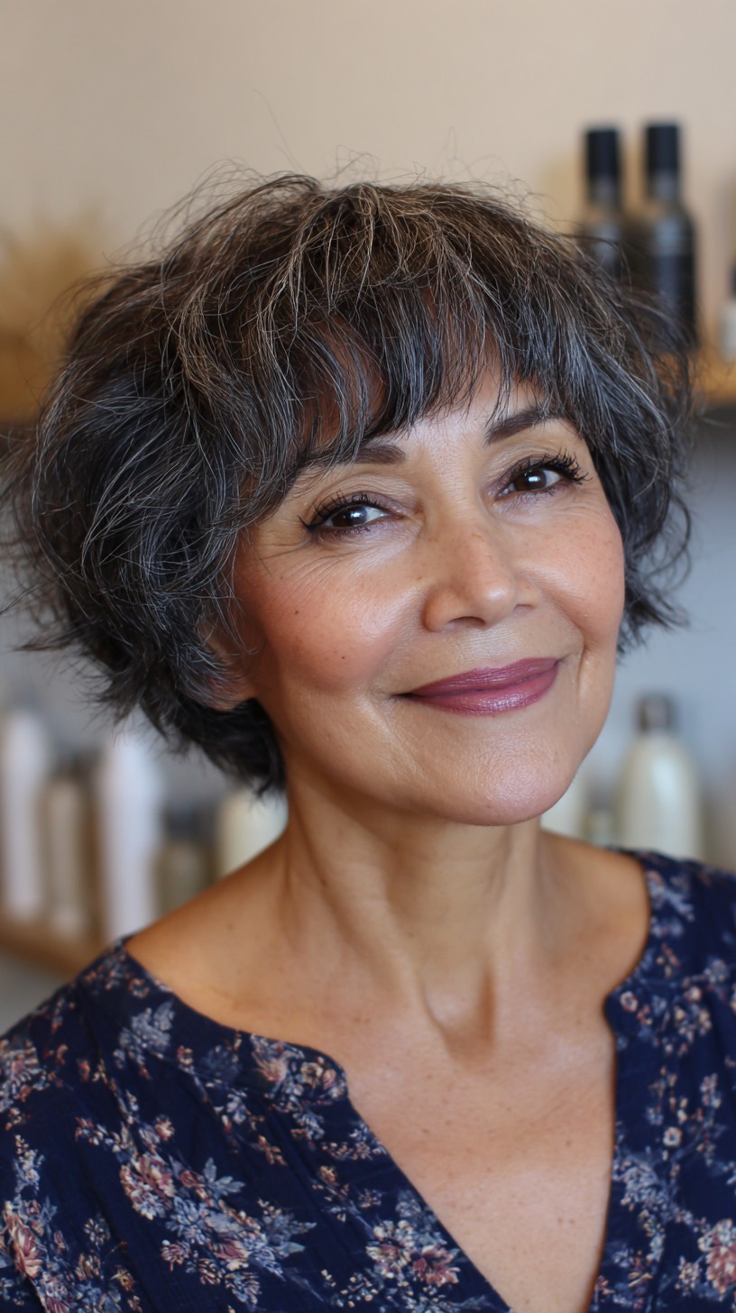 Charcoal Feathered Bixie with Natural Waves