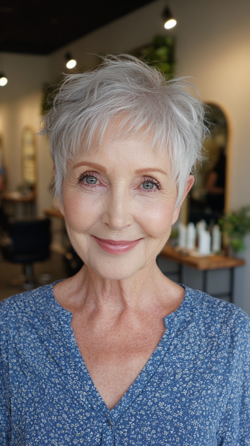 Charming Silver Layered Pixie with Soft Waves
