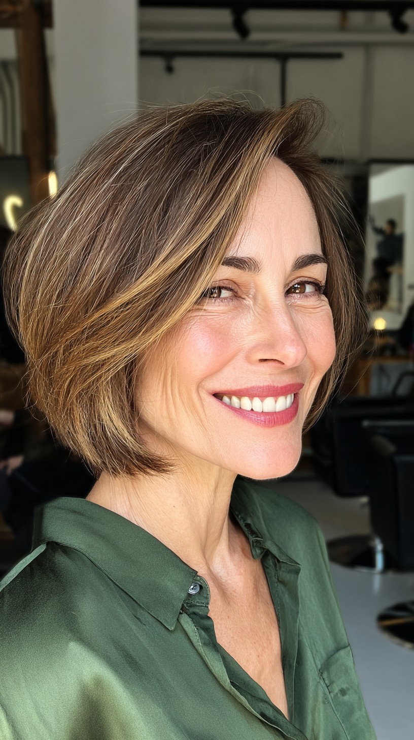 Chic Caramel-Toned Layered Bob