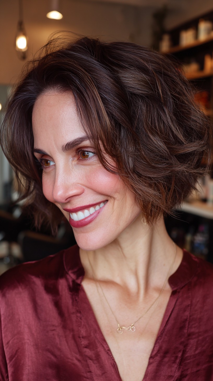 Chic Chocolate Wavy Bob with Subtle Layers