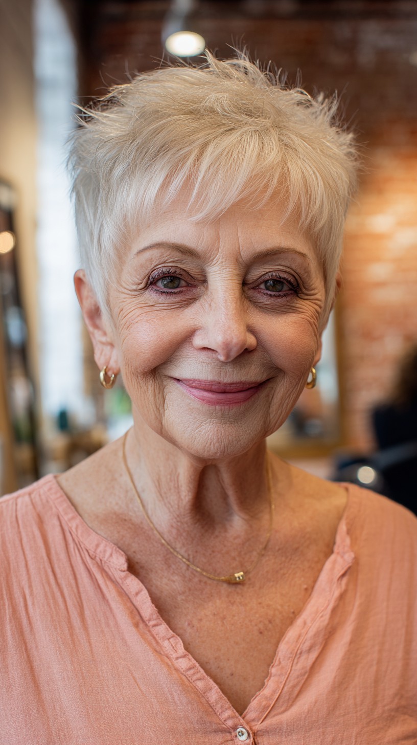 Chic Platinum Blonde Textured Pixie for Mature Elegance