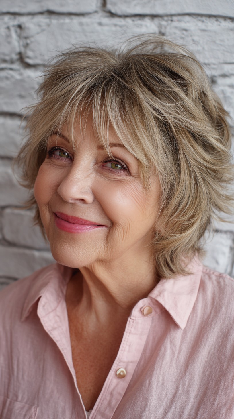 Chic Sand-Toned Shag with Layered Waves