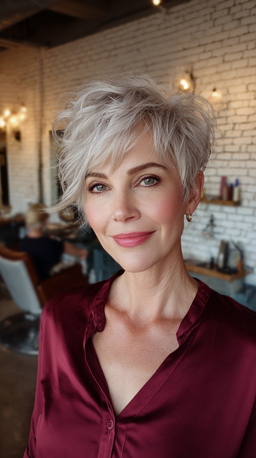 Chic Silver Pixie with Soft Textured Layers