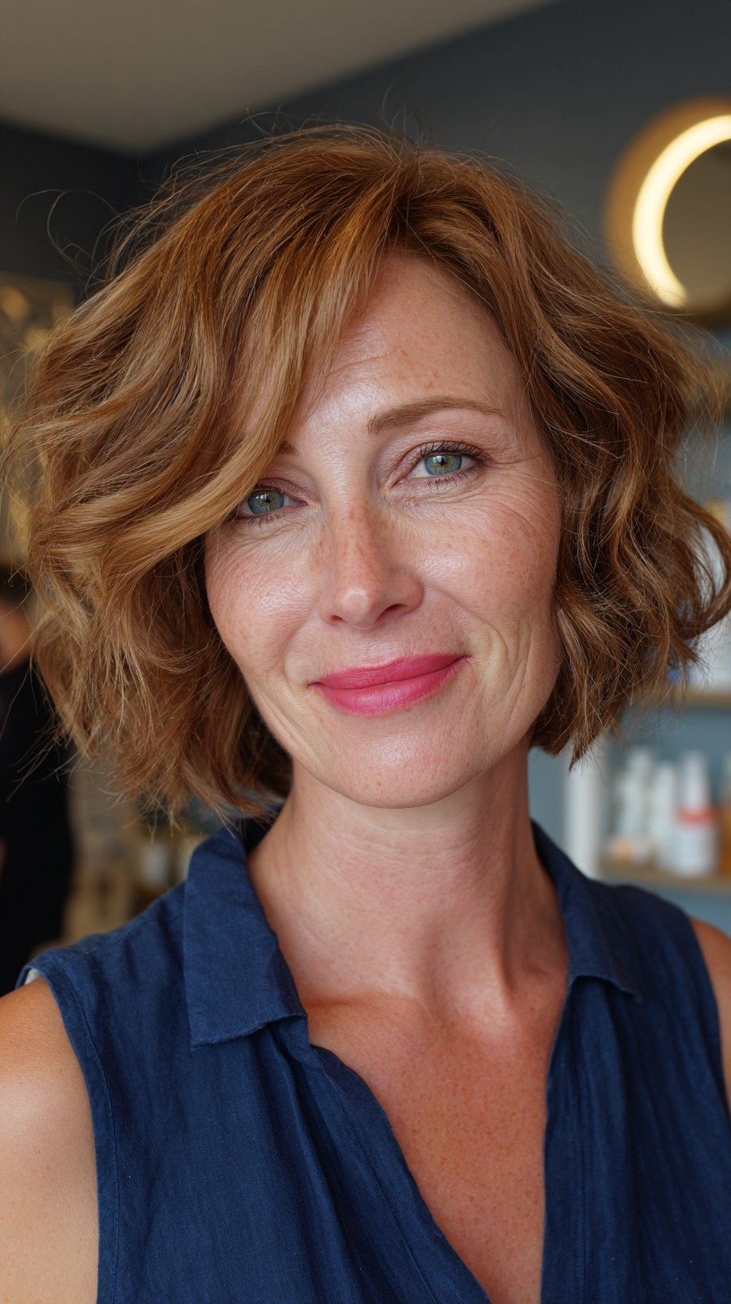 Curled Copper Bob with Soft Volume
